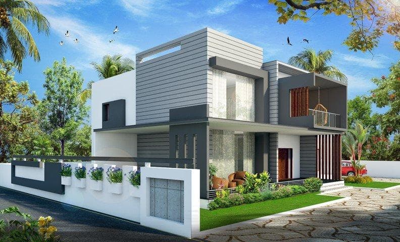 Modern duplex-style independent house exterior